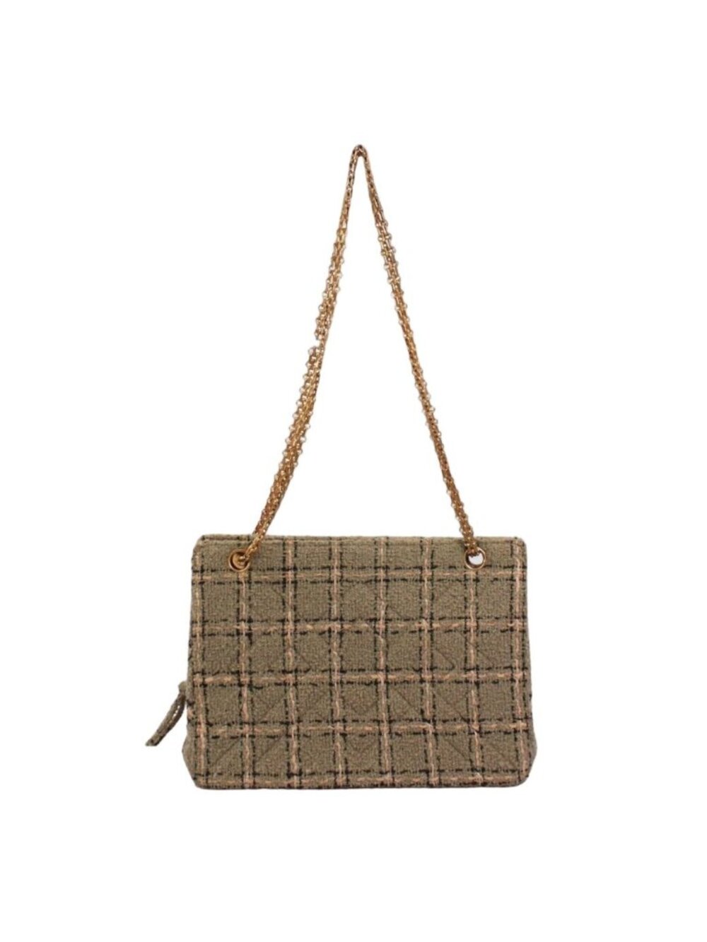 Chanel Tweed Pink Beige Shoulder Bag Gold